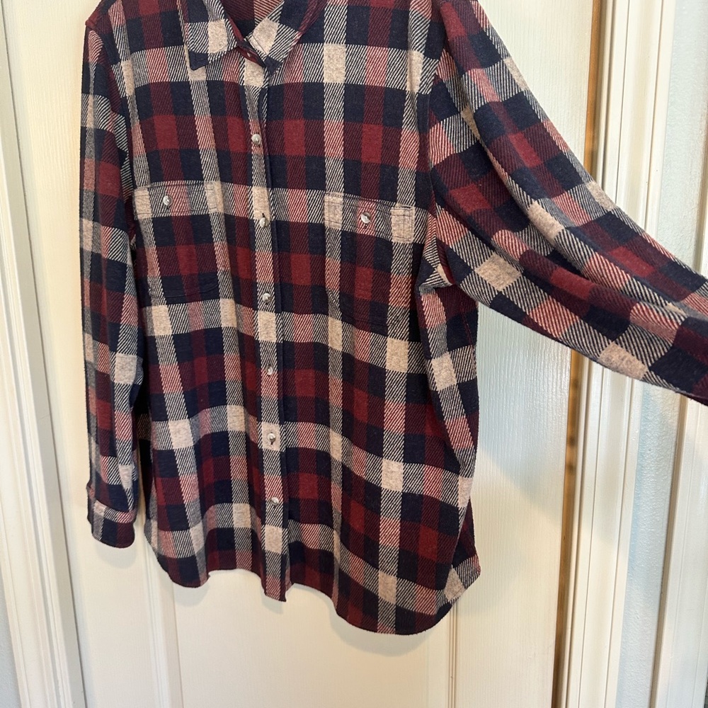 Faherty Burgundy and Cream Plaid Button-Down sweater Shirt - Picture 8 of 11